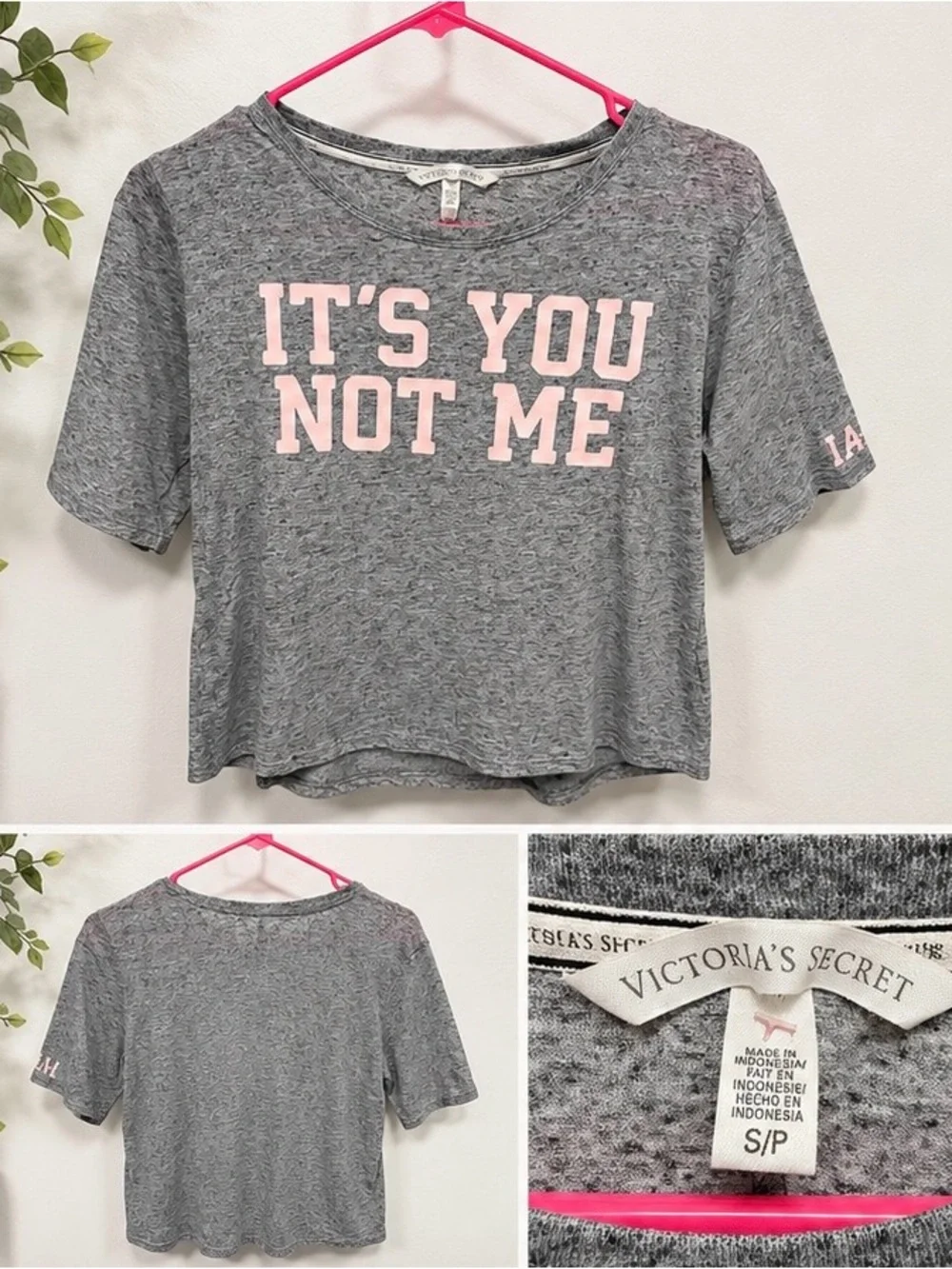 Victoria’s Secret Gray Pink “It’s You Not Me” Graphic Tee Size S/P
